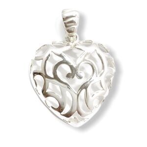Vtg Milor Sterling Silver Heart Shaped Filigree Pendant